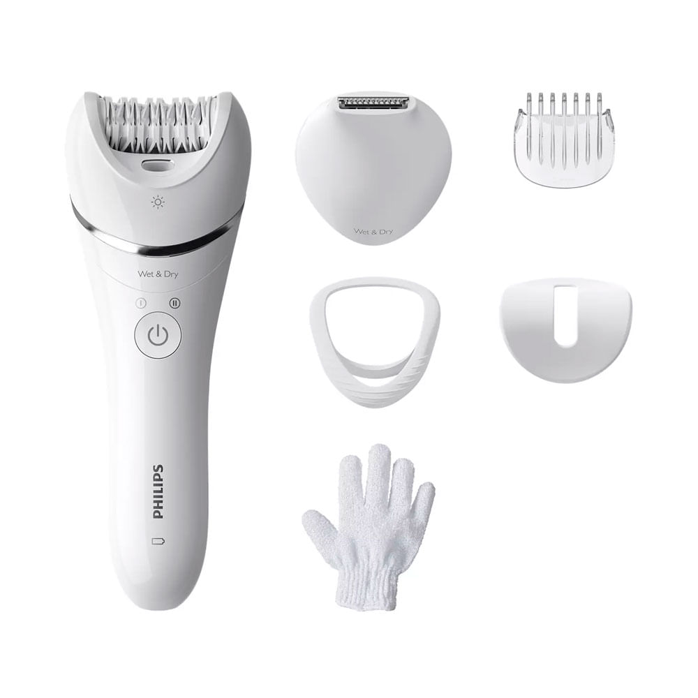 Depiladora en húmedo y seco Philips BRE715_00, 32 pinzas, inalámbrica, blanco
