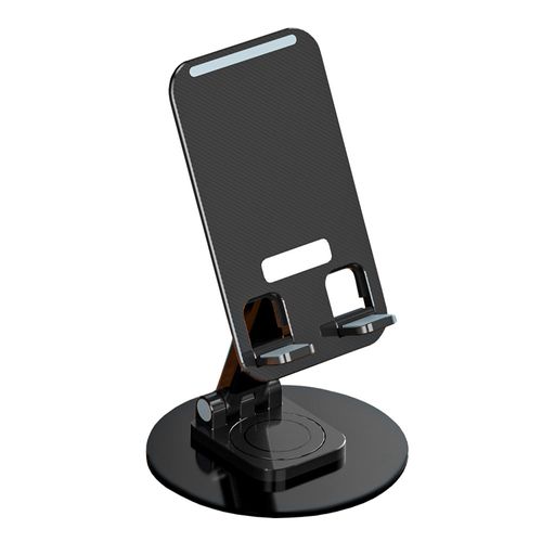 Soporte de celular/tablet Roadtrip de escritorio, rotación 360°, plástico/aluminio, negro