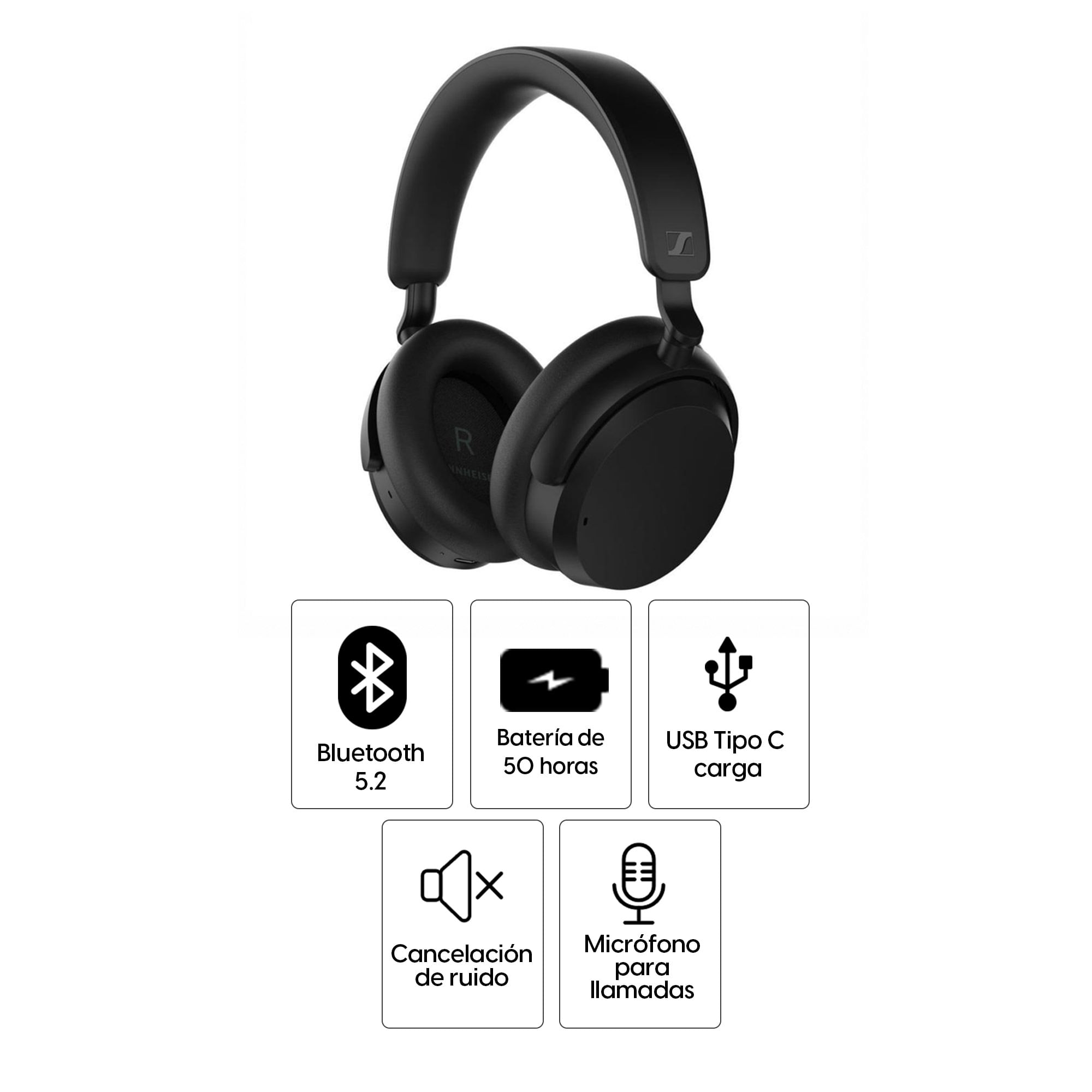 Imagen 2 del producto Audífonos con cancelación de ruido, Sennheiser Accentum, autonomía 50 horas, control de música y llamadas, negro