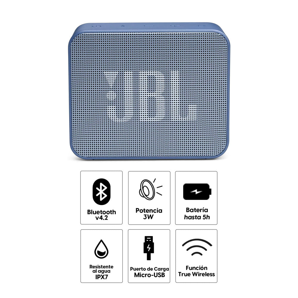 Imagen 2 del producto Parlante bluetooth JBL Go Essential potencia 3.1W, resistente al agua IPX7, hasta 5 horas de reproducción, azul