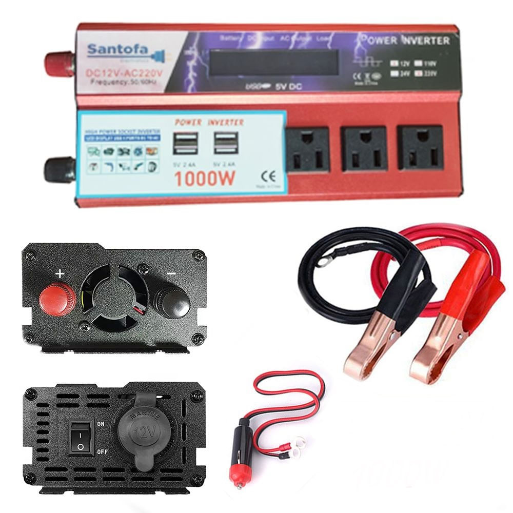 Imagen 1 del producto Inversor de corriente 12v a 220v, 1000W, 4 USB, 3 sockets, pantalla LCD