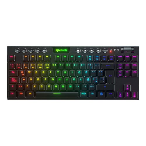 Teclado gamer Redragon Horus K621-RGB TKL Wireless/BT/cable, Switch Rojo, mecánico, layout español, negro