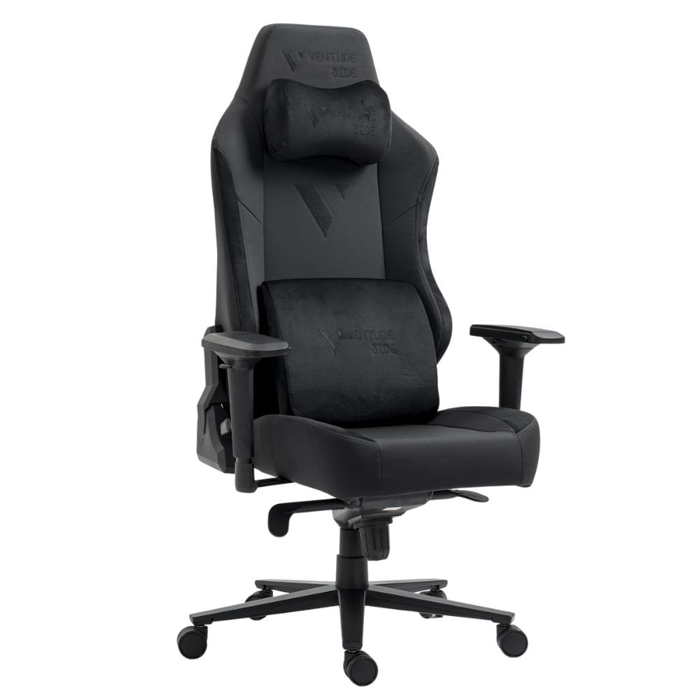 Silla gamer Venture Side Prime cuero PU y terciopelo, reclinable 180°, posabrazos 4D, almohadillas magnéticas, negro