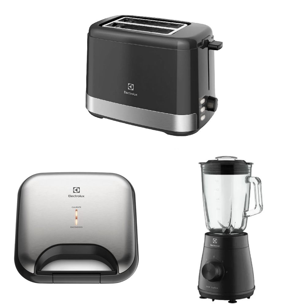 Combo Licuadora 500w TruFlow EBS20 + Sandwichera Electrolux ESG20 + Tostadora eléctrica ETS10 Electrolux