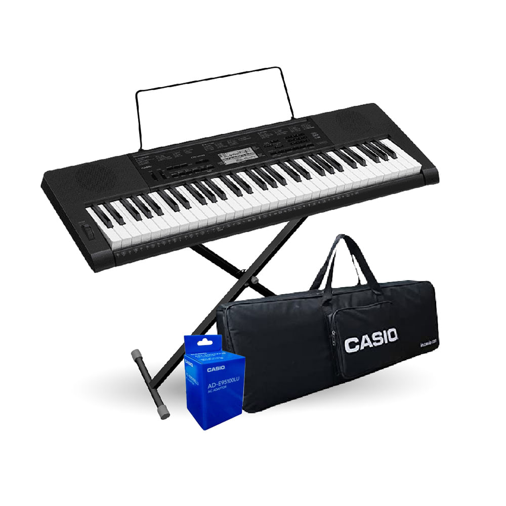Teclado Casio CTK-3500 pack con sensibilidad, 61 teclas, funda, soporte X y adaptador, negro