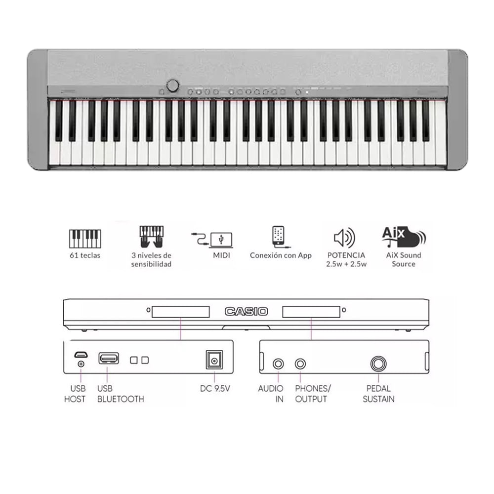 Imagen 2 del producto Teclado musical Cassio CT-S1 61 teclas, 61 tonos, 64 polifonía, blanco + Soporte X + Funda