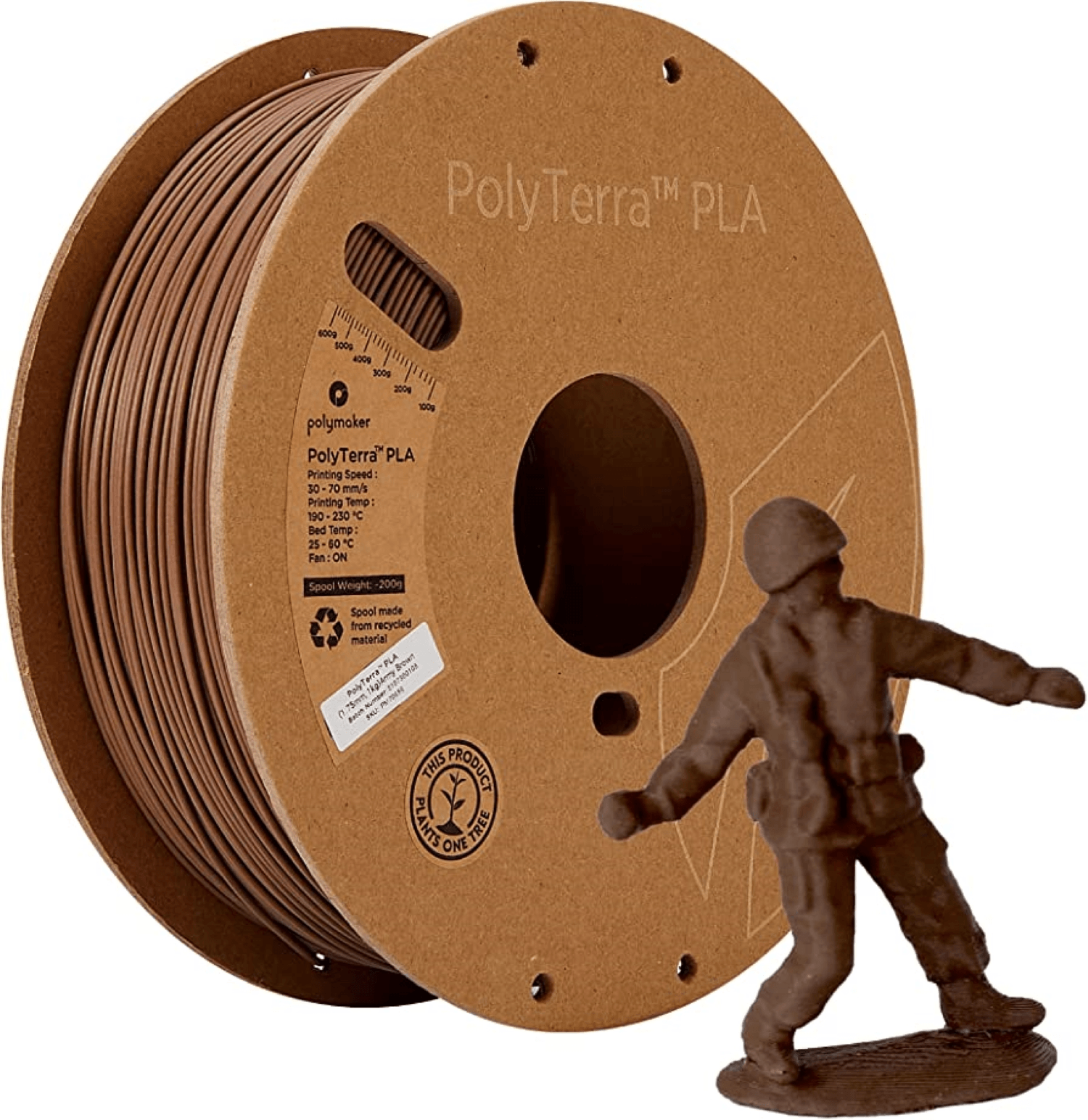 Filamento Polymaker PolyTerra PLA Marrón militar 175mm 1Kg