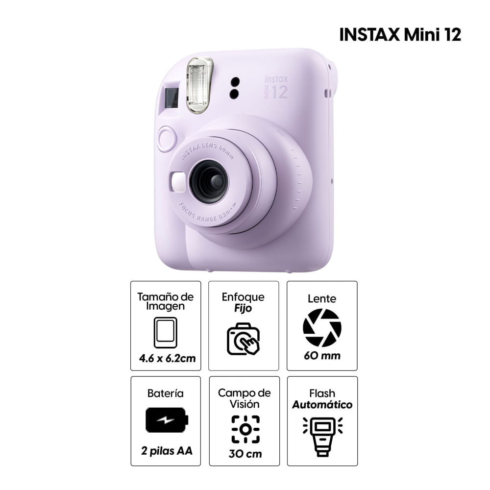 Imagen 2 del producto Cámara Fujifilm Instax Mini 12, Exposición automática, lente 60mm, lila