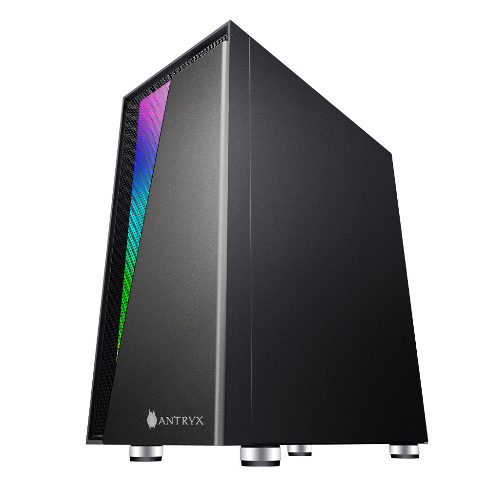 Imagen 2 del producto Gabinete Antryx RX-450, ATX/Full ATX/Micro ATX, ventilador ARGB/cinta LED, Panel lateral vidrio templado, sin fuente, negro