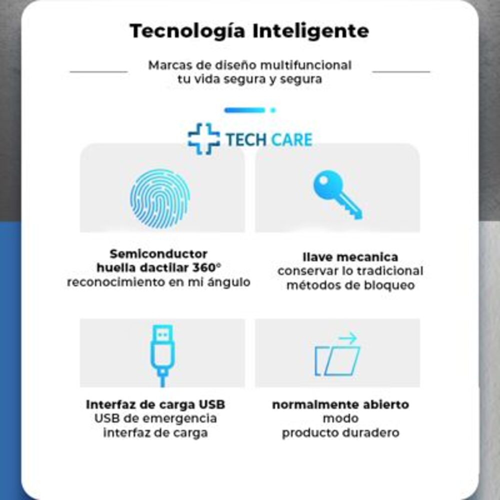 Imagen 2 del producto Cerradura electrónica biométrica Tech Care, 2 métodos de apertura, negro