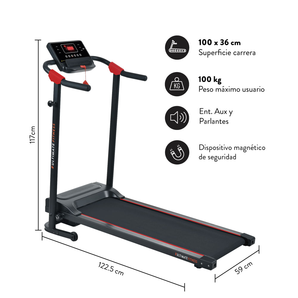Imagen 2 del producto Trotadora eléctrica Ultimate Fitness E100, velocidad 10 km/h, peso máximo 100 kg, negro