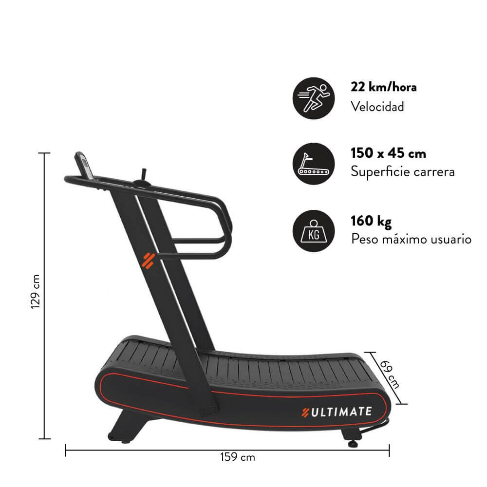 Imagen 2 del producto Trotadora curva Ultimate Fitness C500, velocidad 14 km/hora, peso máx. 110 kg, negro