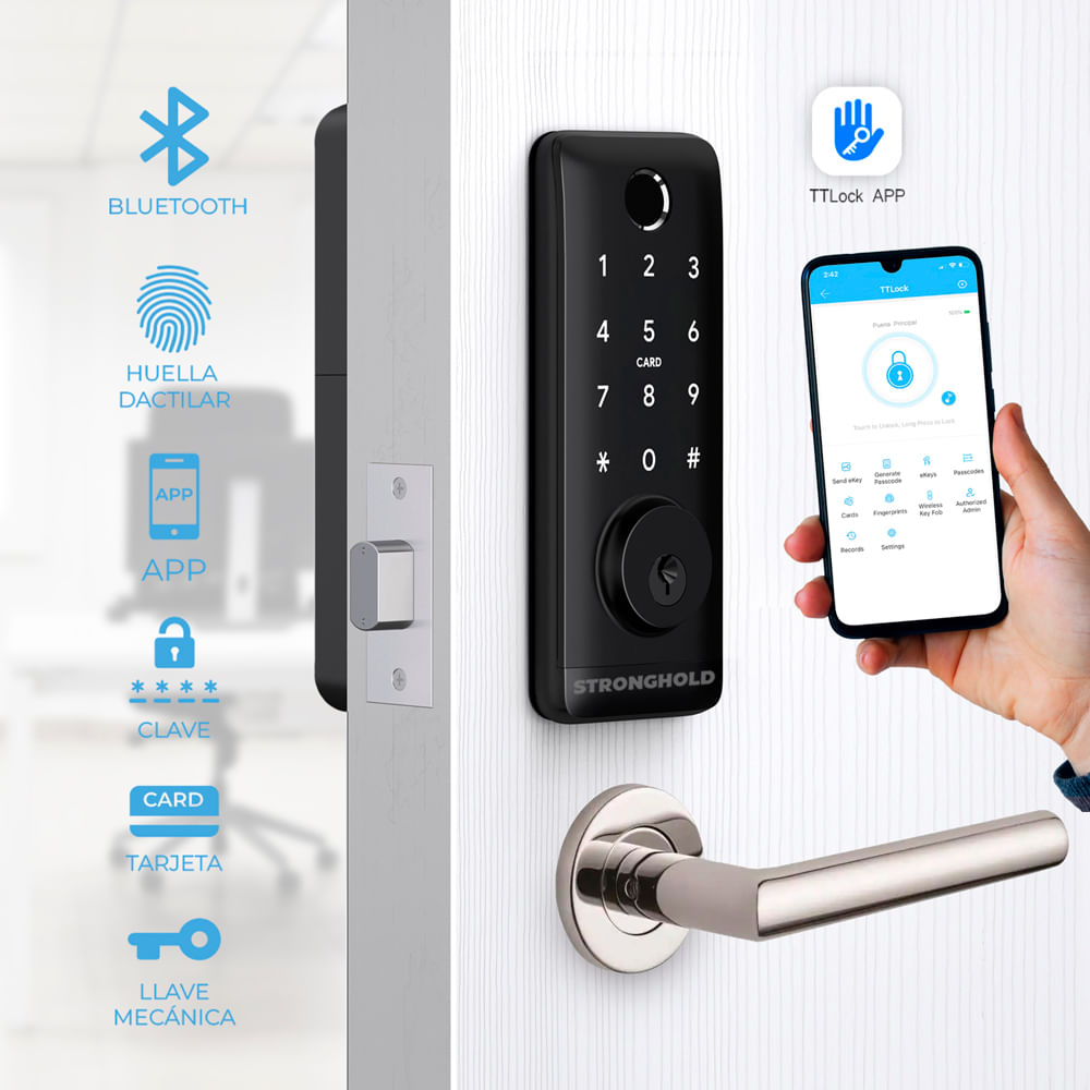 Imagen 2 del producto Cerradura bluetooth Stronghold Codi 4 métodos de apertura, para oficina, negro