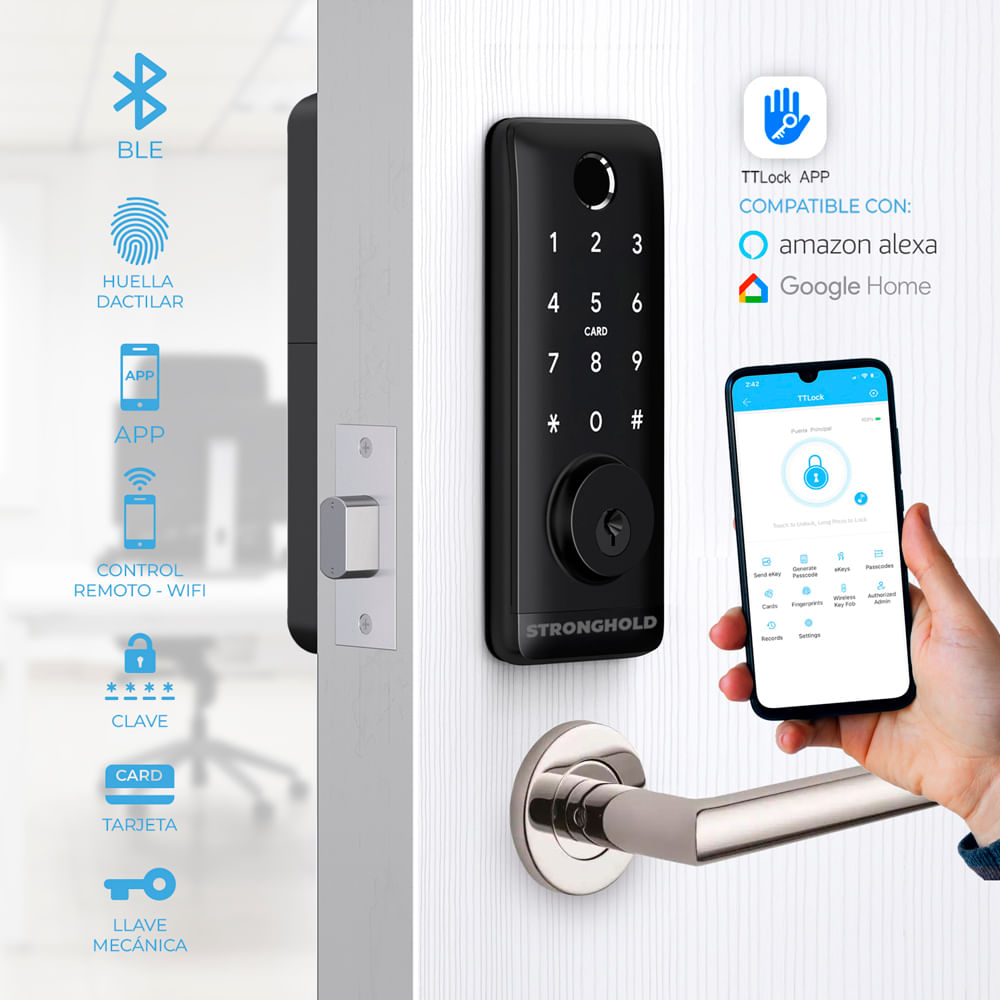 Imagen 2 del producto Cerradura bluetooth Stronghold Codi wifi, 5 métodos de apertura, para oficina, negro