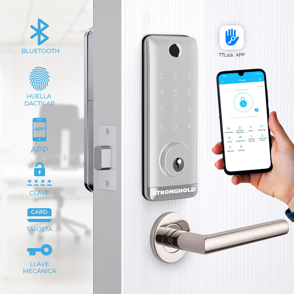 Imagen 2 del producto Cerradura bluetooth Stronghold Codi 4 métodos de apertura, para oficina, plateado