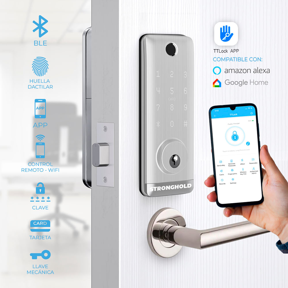 Imagen 2 del producto Cerradura bluetooth Stronghold Codi wifi, 5 métodos de apertura, para oficina, plateado