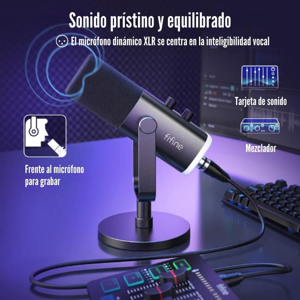 Imagen 2 del producto Micrófono Fifine Ampligame AM8 RGB USB/XLR Dynamic - Negro