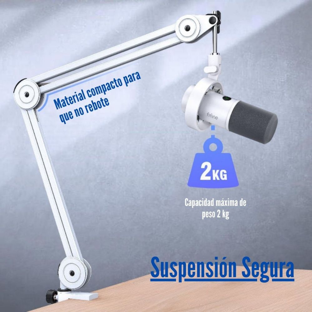Imagen 2 del producto Brazo para micrófono Fifine BM63 180°/135°, máx 2 kilos, blanco