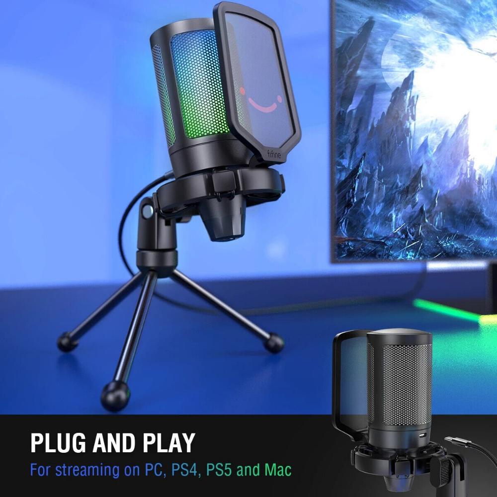 Imagen 2 del producto Micrófono Fifine Ampligame A6V RGB USB Cardioide - Black
