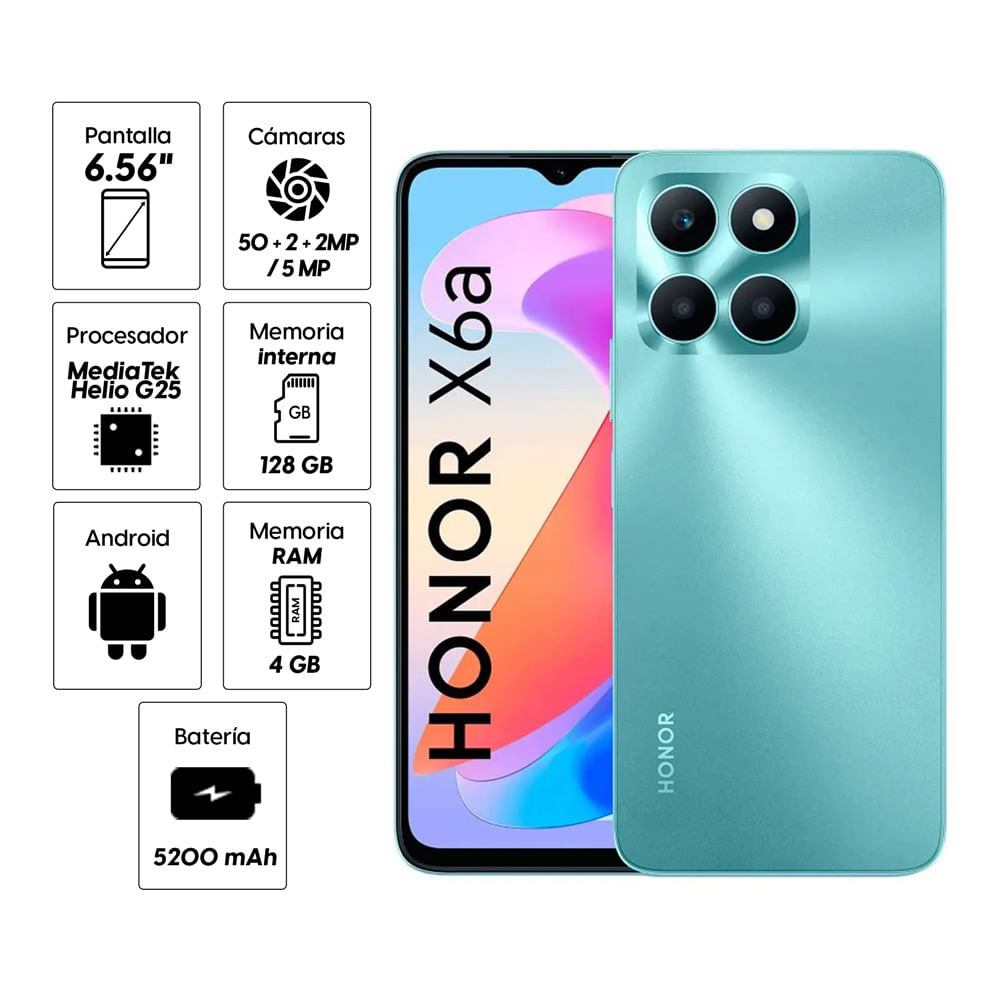 Imagen 2 del producto Celular Honor X6 128GB, 4GB RAM, cámara trasera 50MP y frontal 5MP, 6.56"", azul