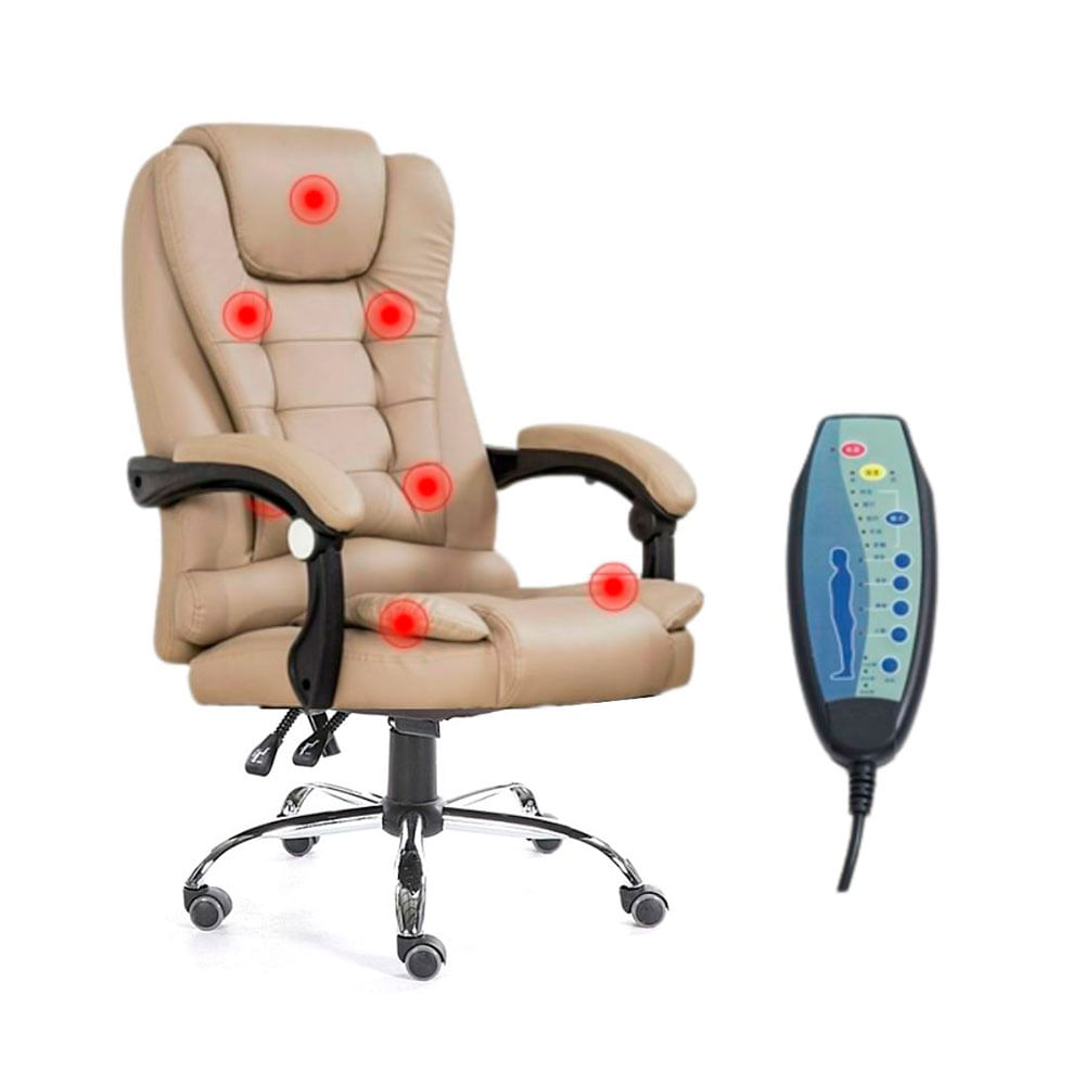 Imagen 2 del producto Silla ergonómica Monia, reclinable 170°, 7 vibromasajes, control remoto, base acero, 150 kg máx, PU cuero, beige