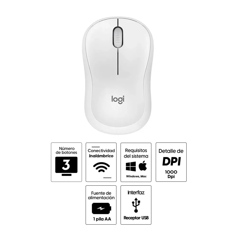 Imagen 2 del producto Reacondicionado: Mouse inalámbrico Logitech M220 silencioso, receptor usb, 1000 dpi, 3 botones, usa pila, blanco