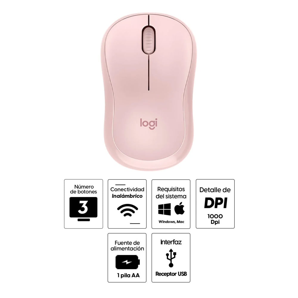 Imagen 2 del producto Reacondicionado: Mouse inalámbrico Logitech M220 silencioso, receptor usb, 1000 dpi, 3 botones, usa pila, rosado