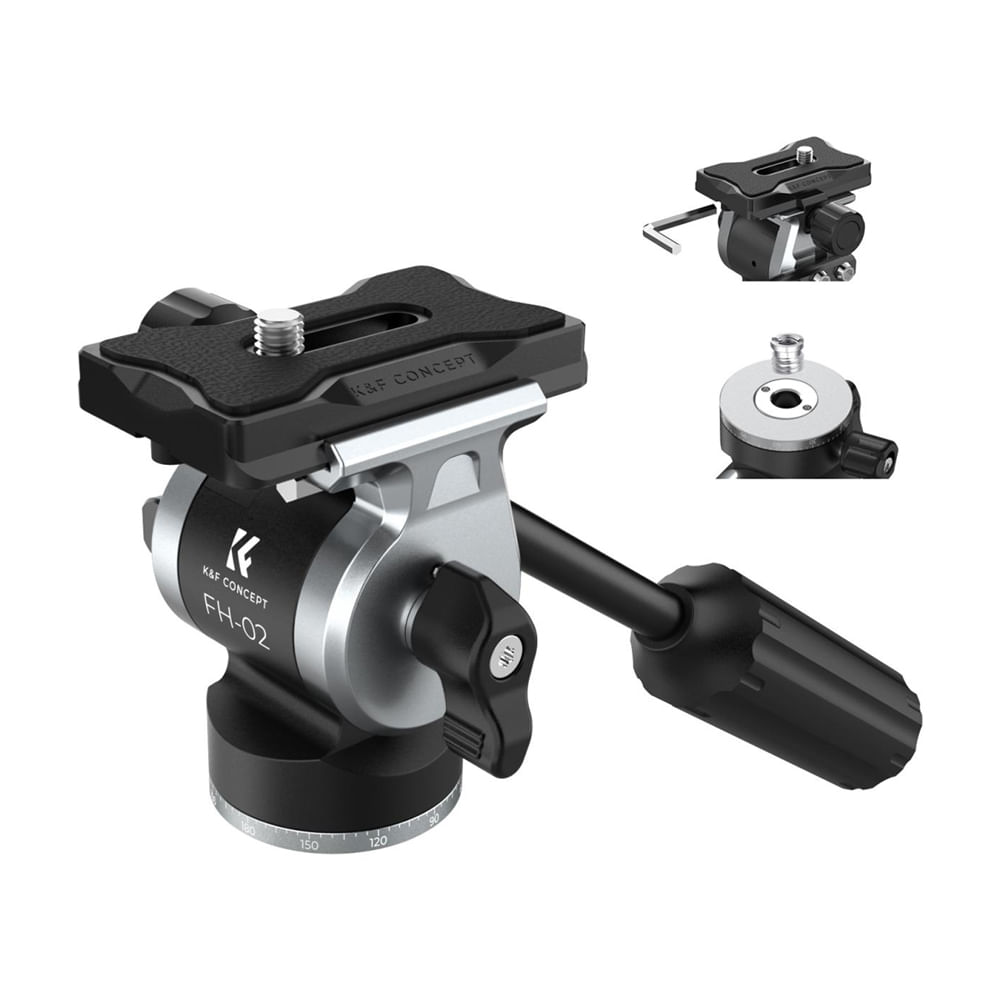 Soporte para cámara Fluid Head K&F Concept KF31.072, hasta 3kg máx, plateado