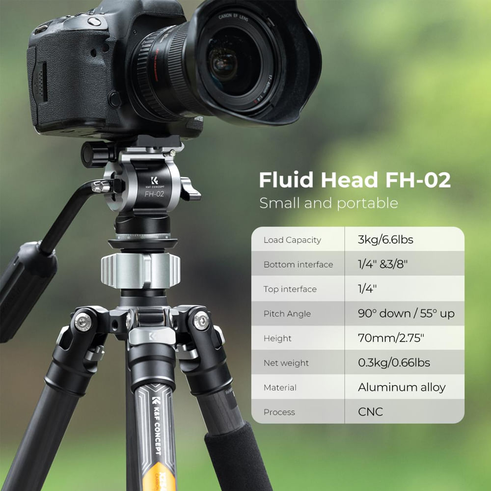Imagen 2 del producto Soporte para cámara Fluid Head K&F Concept KF31.072, hasta 3kg máx, plateado