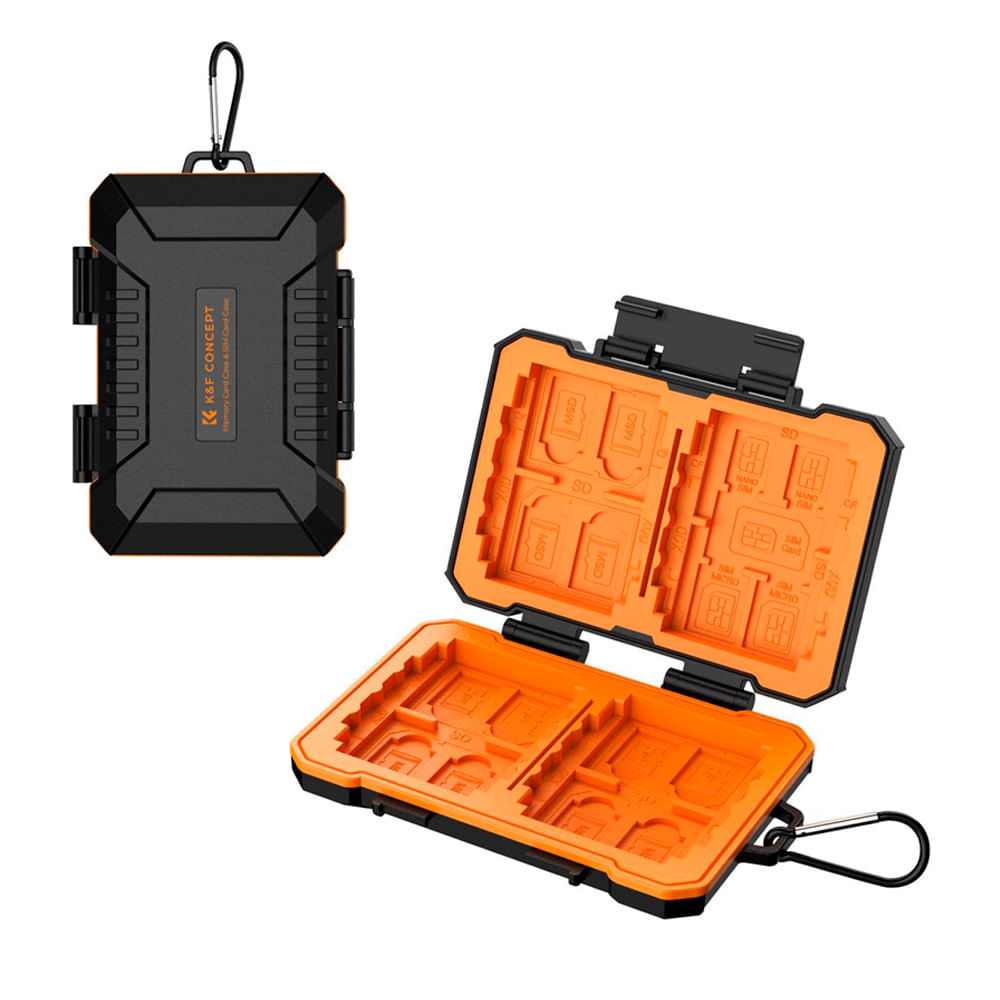 Estuche K&F Concept KF31.080, ABS, para memorias y baterías, negro y naranja