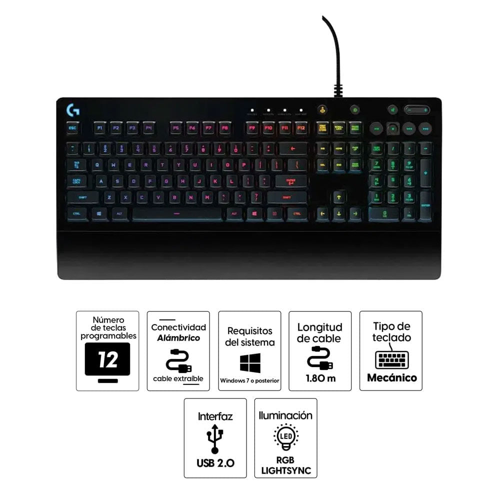Imagen 2 del producto Reacondicionado: Teclado gamer alámbrico Logitech G G213 Prodigy, conexión USB, membrana, RGB, negro