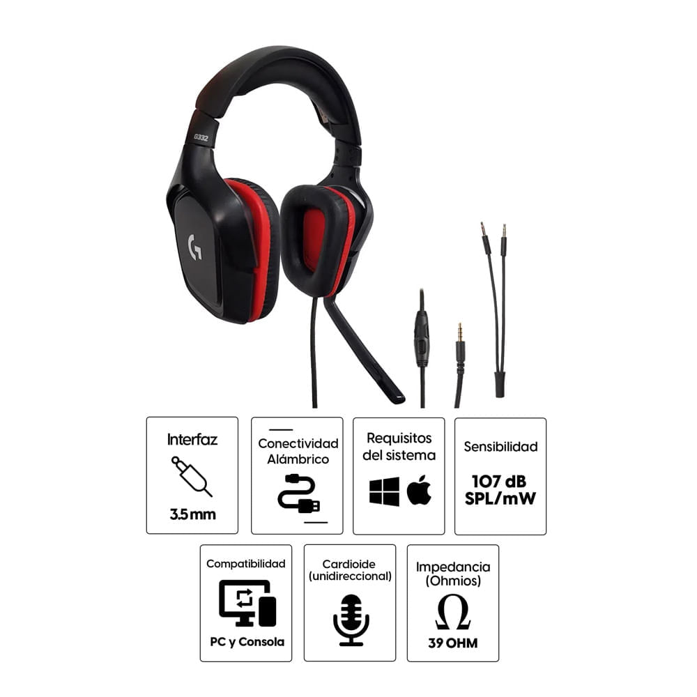 Imagen 2 del producto Reacondicionado: Audífonos gamer Logitech G G332 conexión 3.5 mm, 39 ohm, sensibilidad 107 dB, compatible PC y consolas