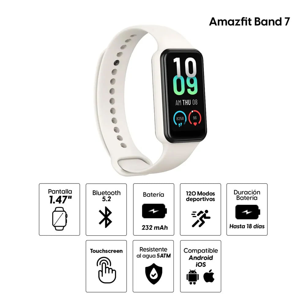 Imagen 2 del producto Reacondicionado: Smartwatch Amazfit Band 7, resistente al agua 5ATM, batería hasta 18 días, 120 modos deportivos, 1.47"", beige