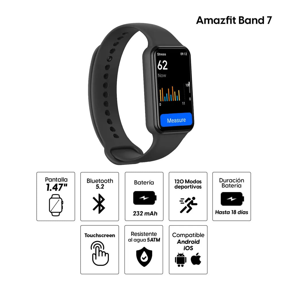 Imagen 2 del producto Reacondicionado: Smartwatch Amazfit Band 7, resistente al agua 5ATM, batería hasta 18 días, 120 modos deportivos, 1.47"", negro
