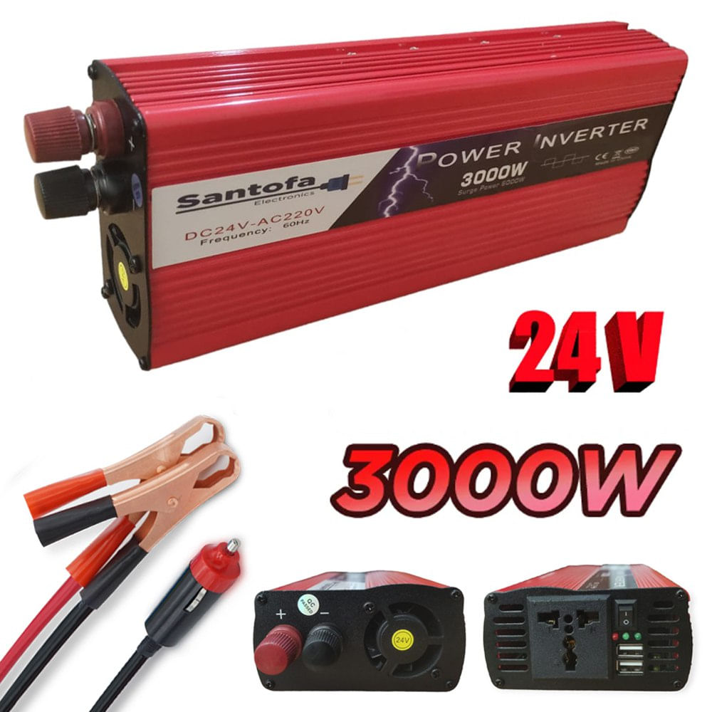 Imagen 2 del producto Inversor de Corriente Para Auto De 24v a 220v 2 USB 3000w SANTOFA