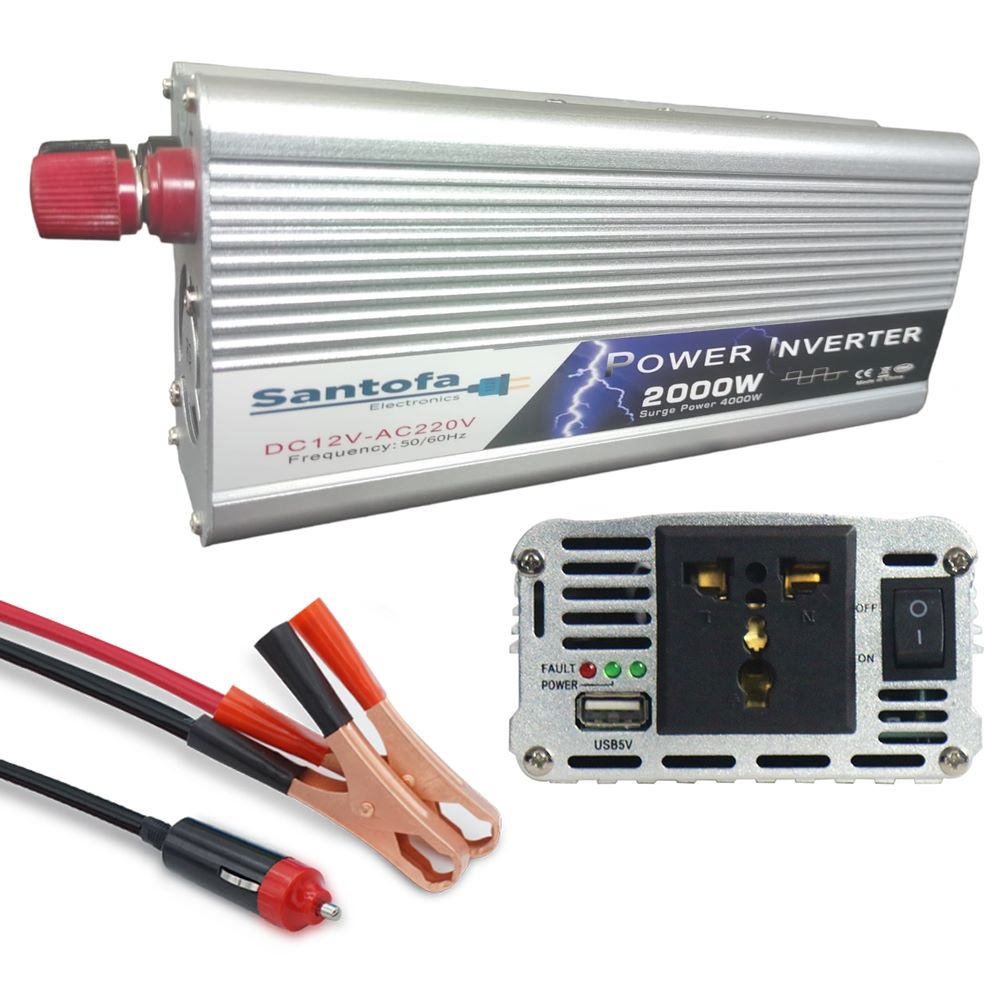 Imagen 2 del producto Inversor de Corriente Santofa, 12v a 220v, 2000 watts, luz LED, conexión USB