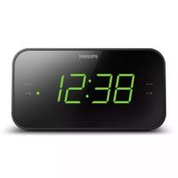 Reacondicionado: Radio reloj despertador Philips TAR3306 FM, alarma dual, temporizador, batería de reserva, negro