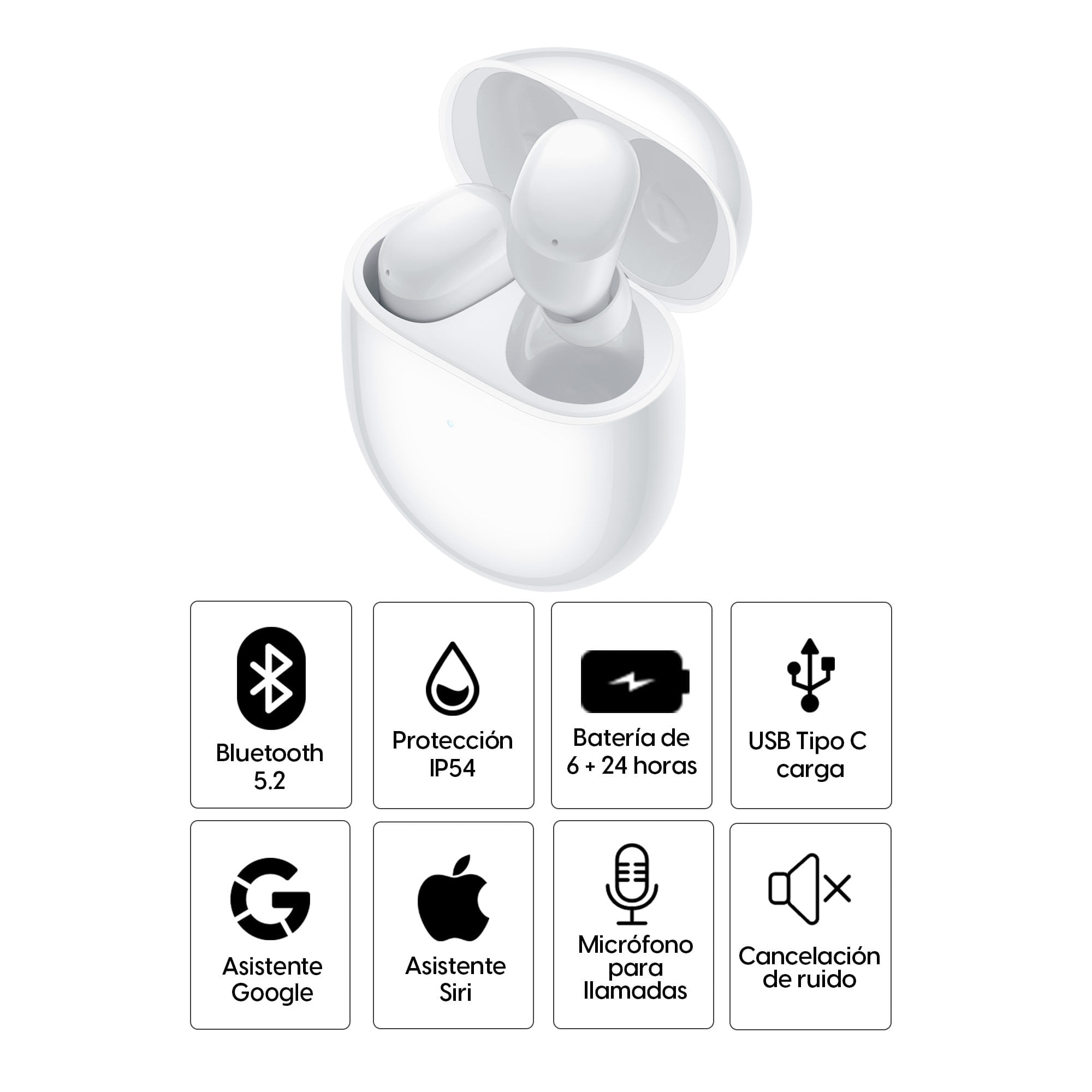 Imagen 2 del producto Reacondicionado: Audífonos bluetooth True Wireless Xiaomi Redmi Buds 4 resistente al agua IP54, duración máx. 6 horas, cancelación de ruido, blanco