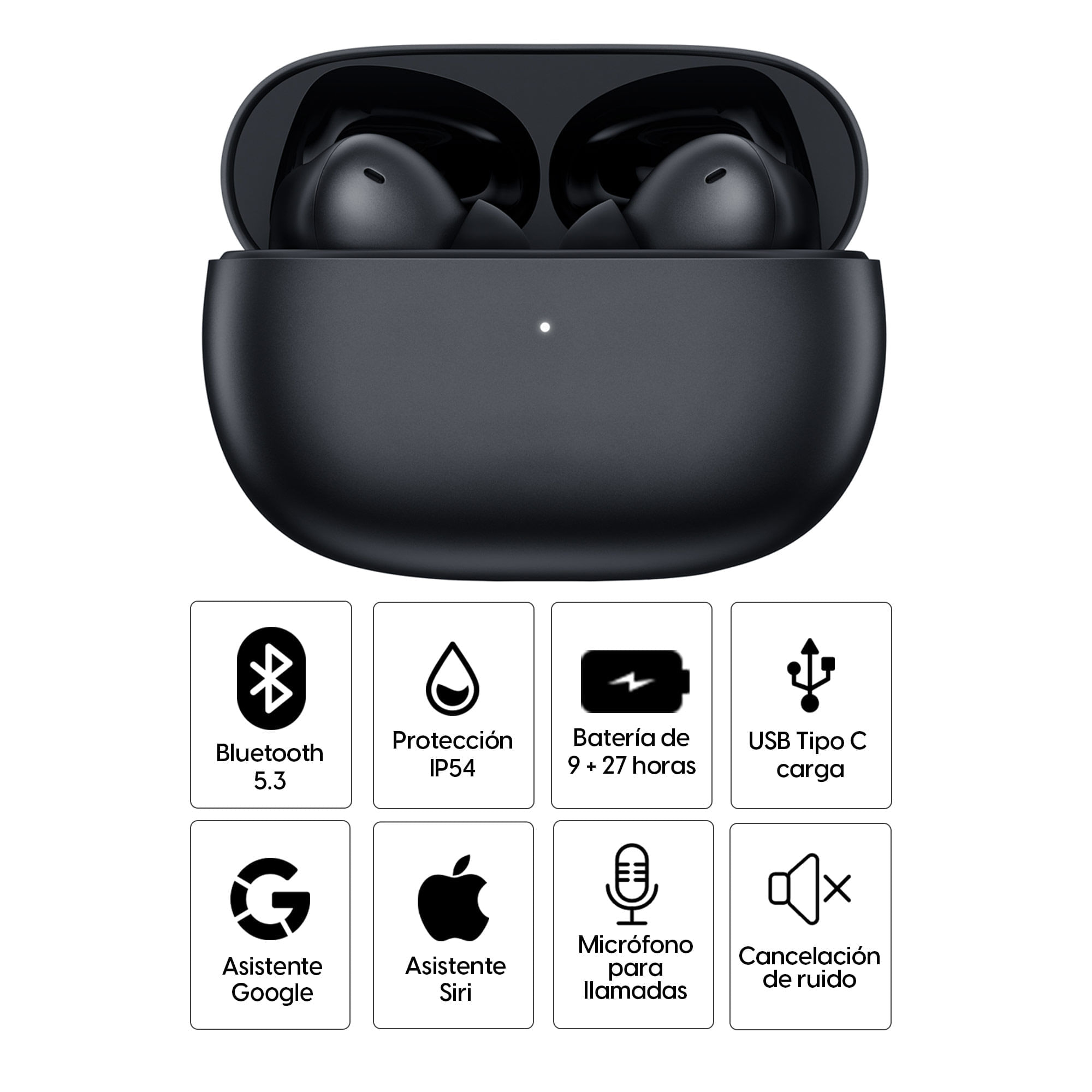 Imagen 2 del producto Reacondicionado: Audífonos bluetooth True Wireless Xiaomi Redmi Buds 4 Pro resistente al agua IP54, duración máx. 9 horas, cancelación de ruido, negro