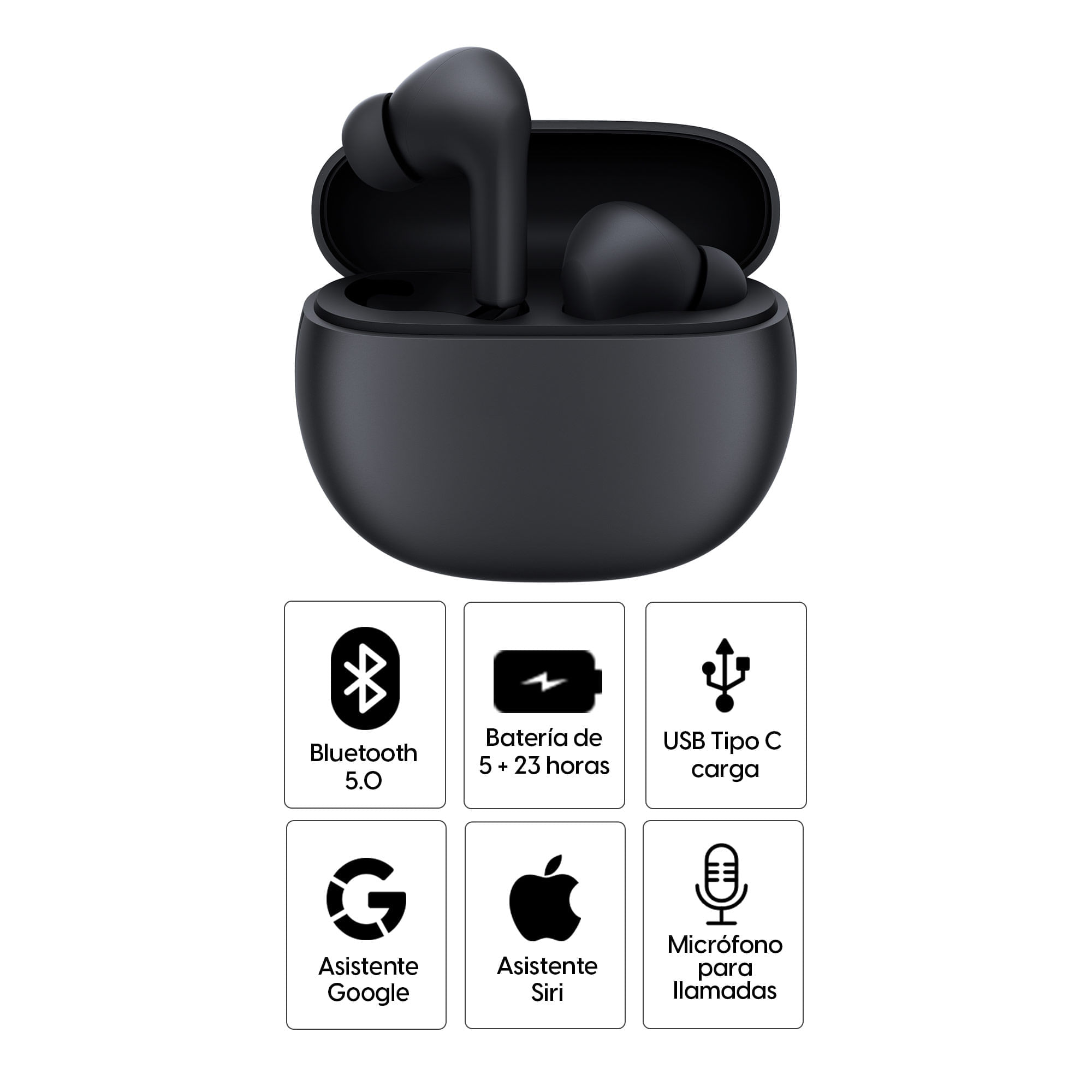 Imagen 2 del producto Reacondicionado: Audífonos bluetooth True Wireless Xiaomi Redmi Buds 4 Active duración máx. 5 horas, control de música y llamadas, negro