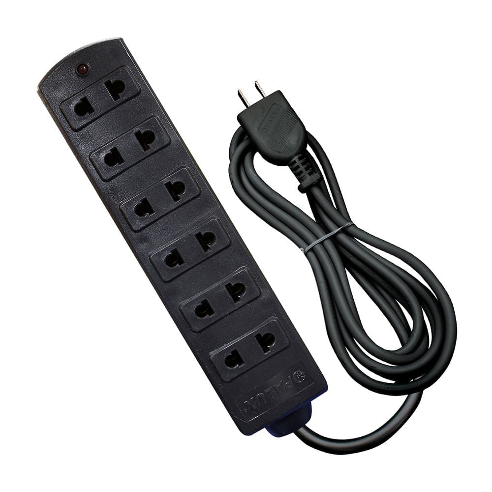 Reacondicionado: Extensión vulcanizada Oplaux 3m, 6 tomas, enchufe plano, led, negro