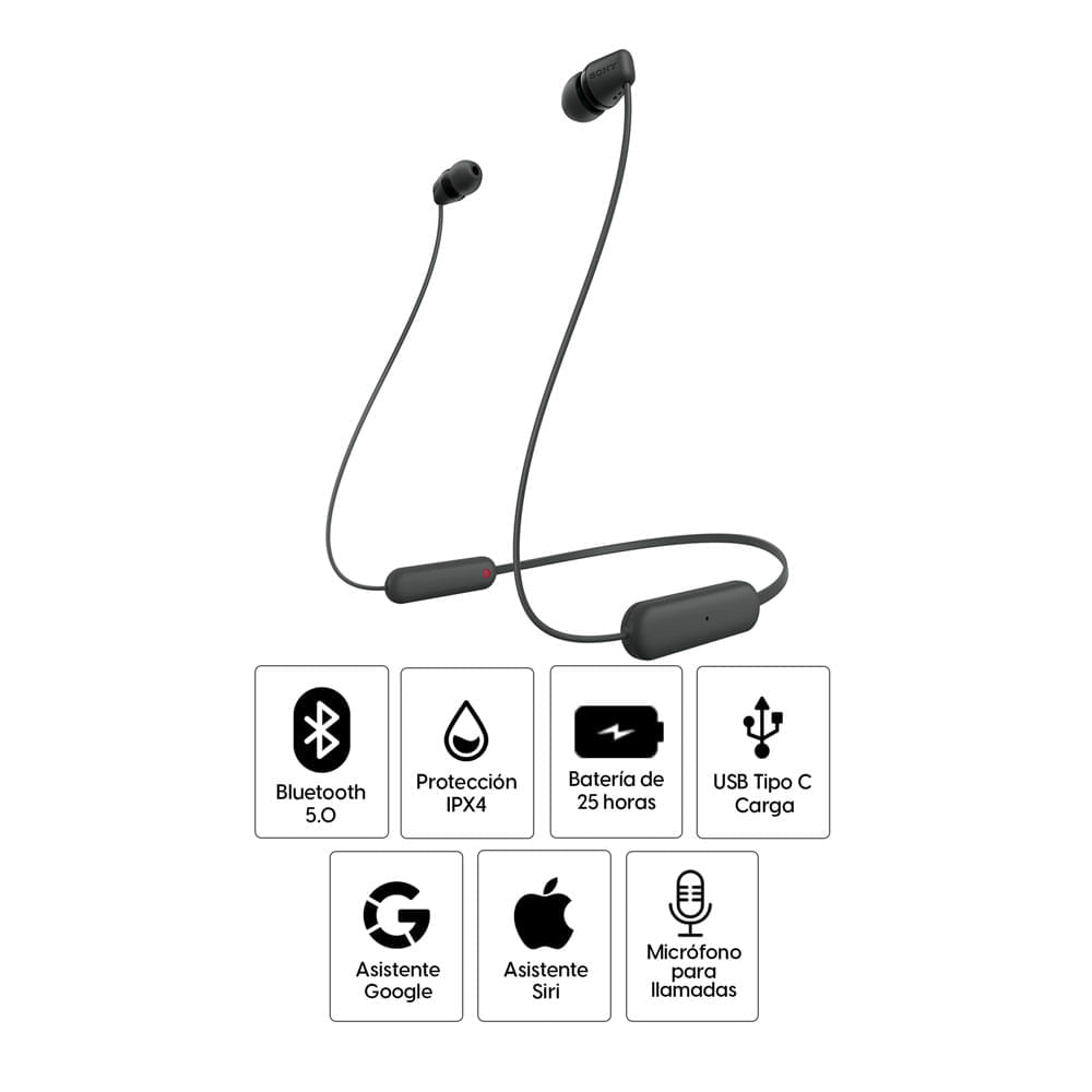 Imagen 2 del producto Reacondicionado: Audífonos bluetooth in ear Sony WI-C100 IPX4, micrófono incorporado, máx. 25 horas, control de volumen, negro