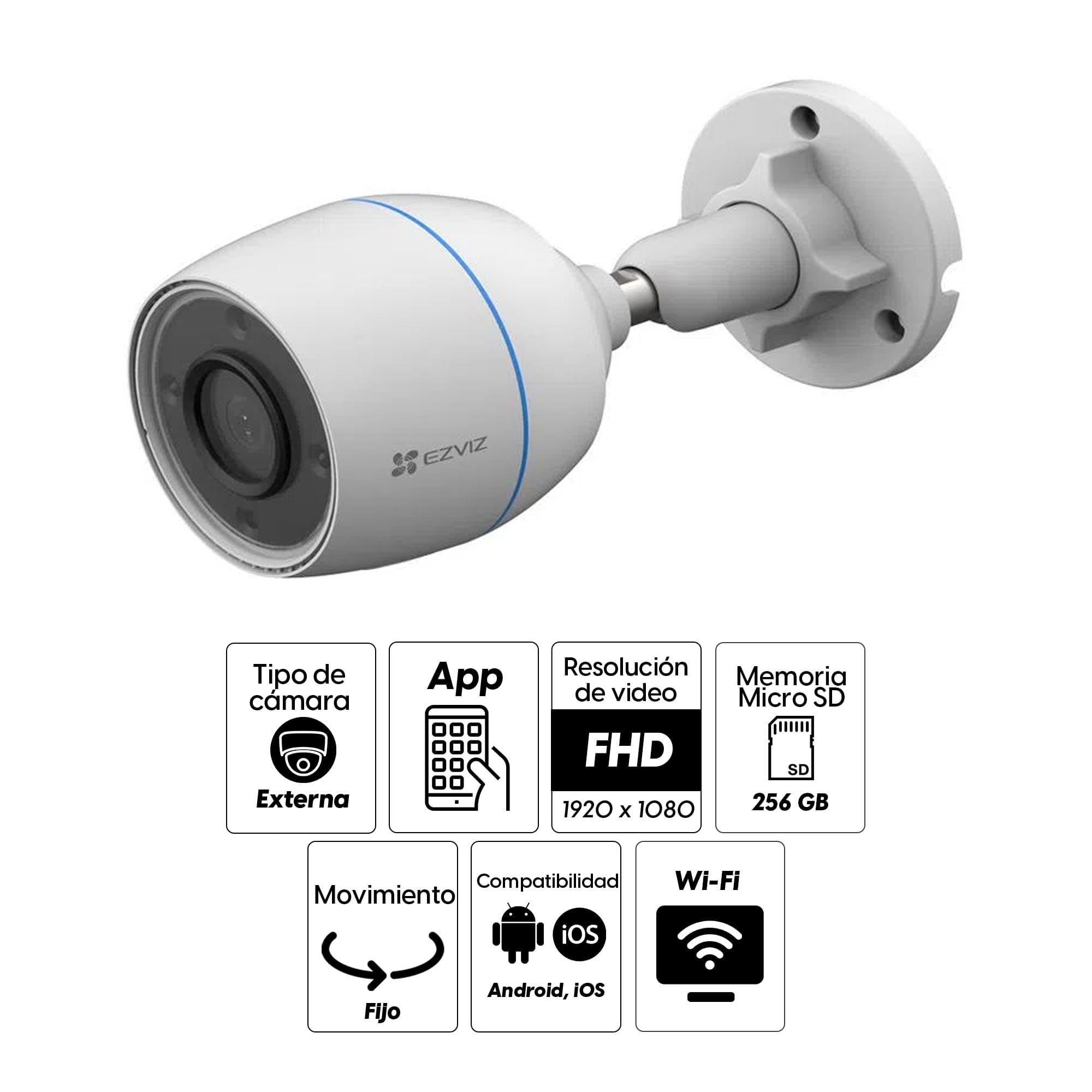 Imagen 2 del producto Cámara de seguridad wifi Ezviz C3TN exterior, 2MP 1080P, fija, IP67 (reempacado)