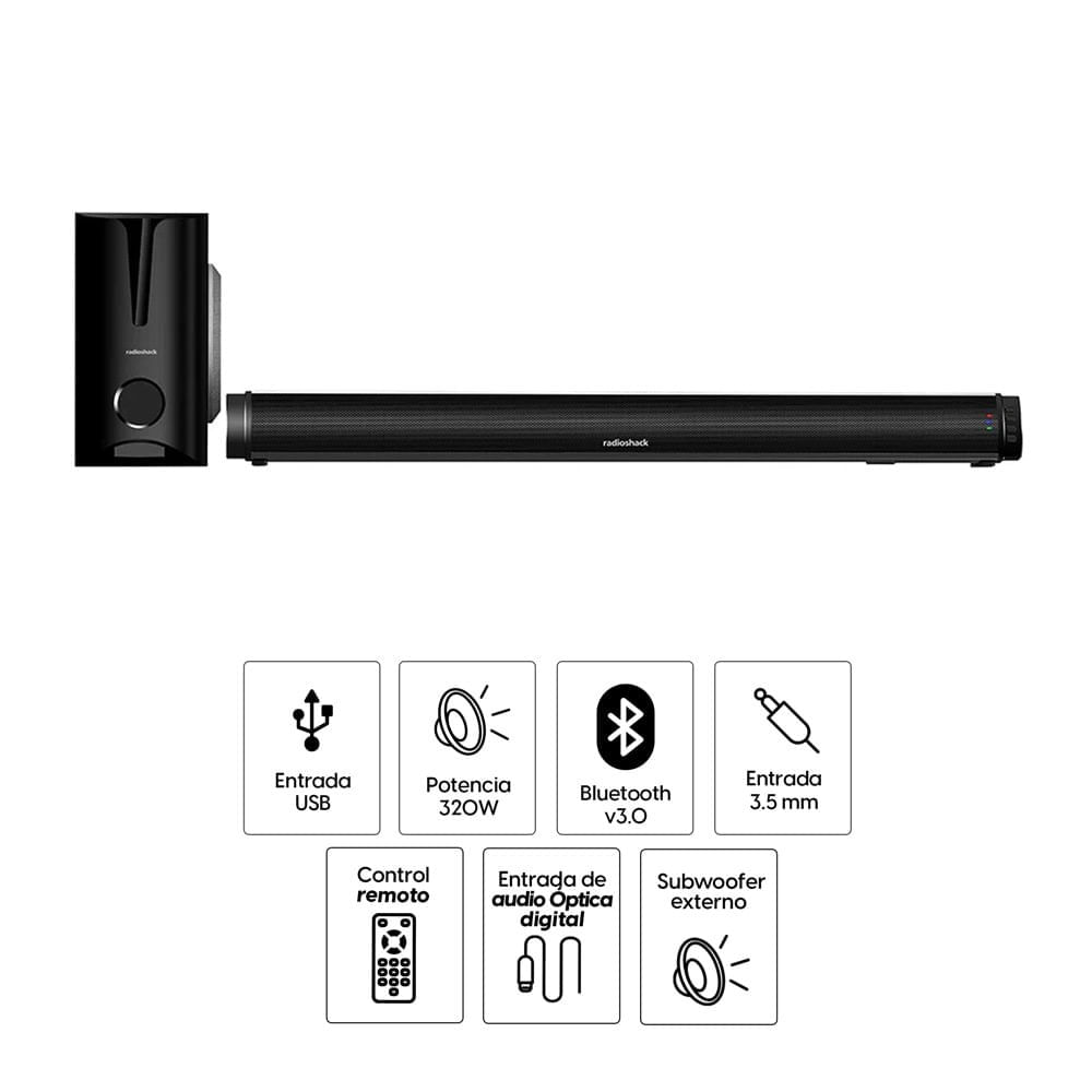 Imagen 2 del producto Reacondicionado: Barra de sonido Radioshack 2.1 canales 320w subwoofer inalámbrico