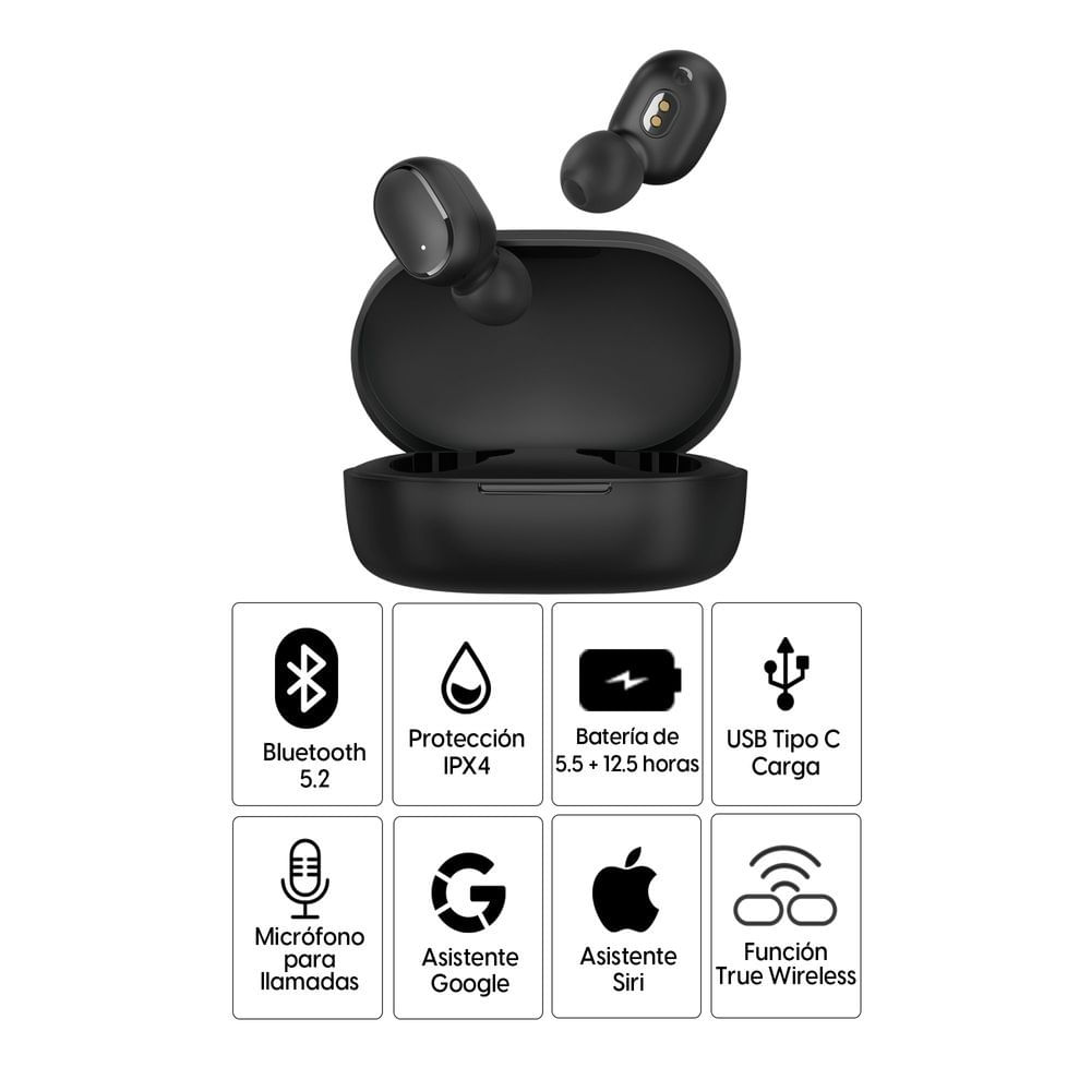 Imagen 2 del producto Reacondicionado: Audífonos bluetooth True Wireless Xiaomi Redmi Buds Essential resistente al agua IPX4, máx. 5.5 horas, control de música, negro