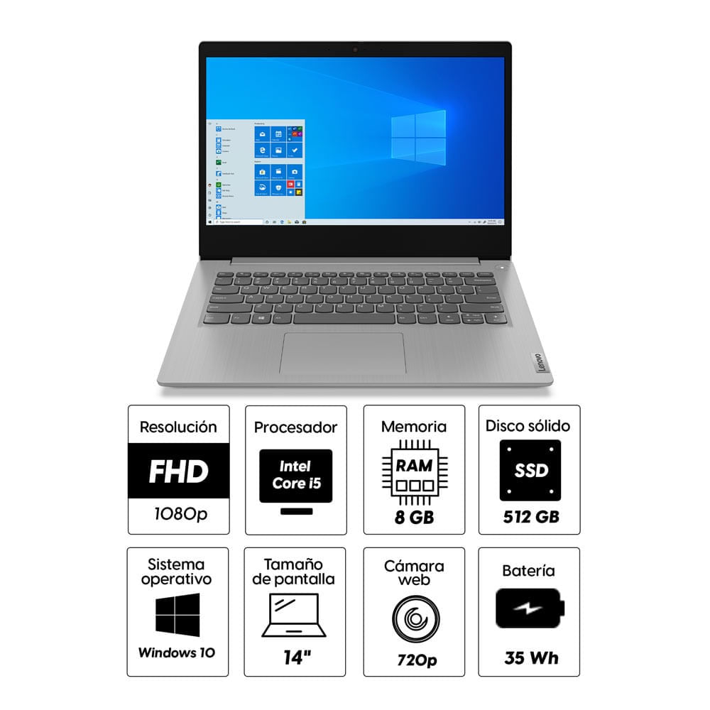 Imagen 2 del producto Reacondicionado: Laptop Lenovo IdeaPad 3 14"" Intel Core i5, 512GB SSD, 8GB RAM, Win10, plateado