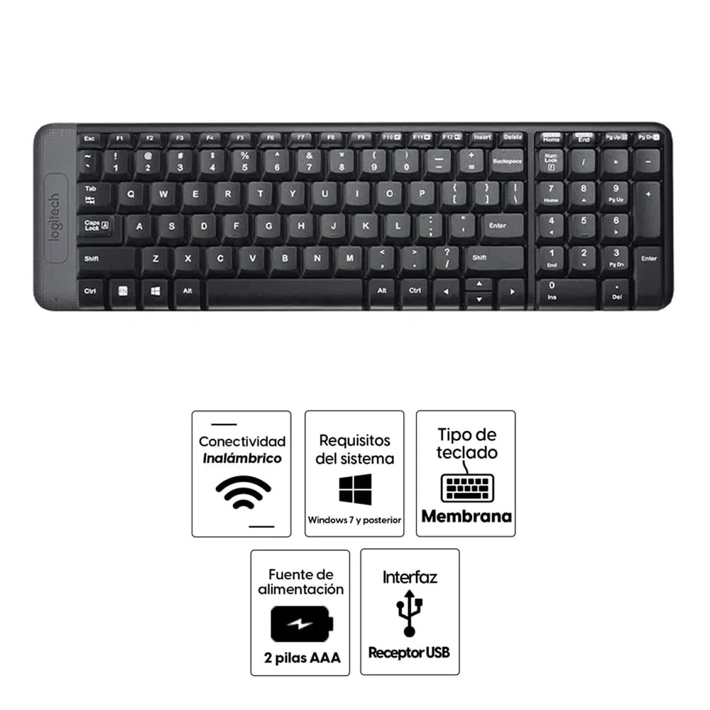 Imagen 2 del producto Reacondicionado: Kit inalámbrico Logitech MK220 teclado y mouse, membrana, bluetooth, usa pilas, negro
