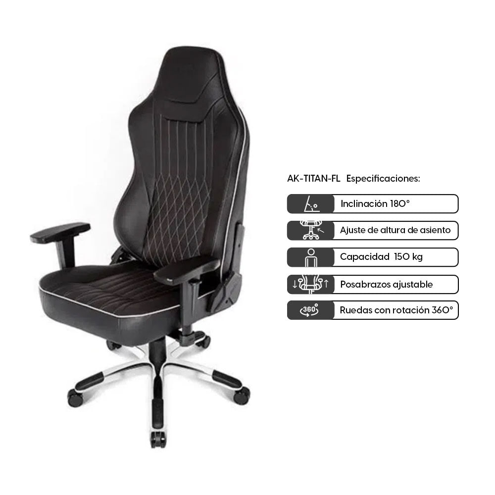 Imagen 2 del producto Reacondicionado: Silla de oficina Akracing Titan tapiz cuero, máx. 150 kg, inclinación 180°, negro