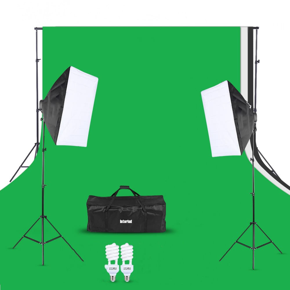 Imagen 1 del producto Kit fotografía Interlud profesional video fondo verde + parantes + soft box iluminación + maletín negro - FYI260012