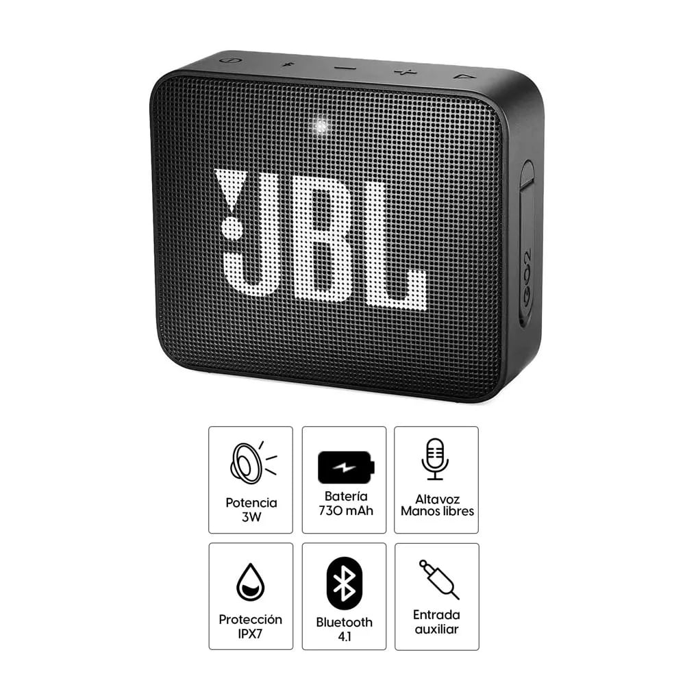 Imagen 2 del producto Reacondicionado: Parlante bluetooth JBL Go 2 potencia 3W, resistente al agua IPX7, hasta 5 horas de reproducción, negro